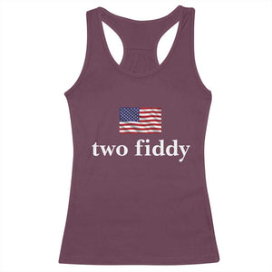 Two Fiddy America 250th Anniversary Minimalist Racerback Tank Top Funny US American Flag Slang 1776 to 2026 Semiquincentennial