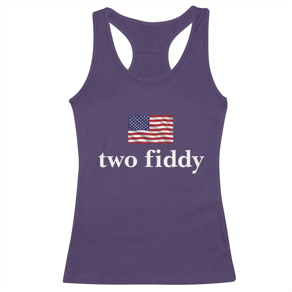 Two Fiddy America 250th Anniversary Minimalist Racerback Tank Top Funny US American Flag Slang 1776 to 2026 Semiquincentennial