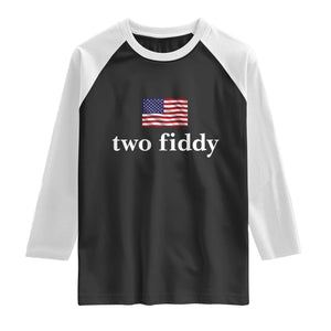 Two Fiddy America 250th Anniversary Minimalist Raglan Shirt Funny US American Flag Slang 1776 to 2026 Semiquincentennial