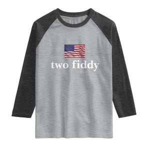Two Fiddy America 250th Anniversary Minimalist Raglan Shirt Funny US American Flag Slang 1776 to 2026 Semiquincentennial