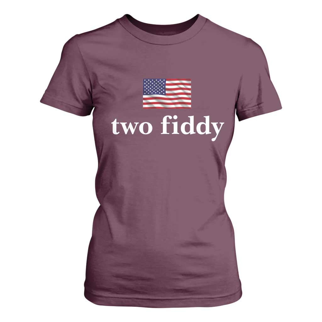 Two Fiddy America 250th Anniversary Minimalist T Shirt For Women Funny US American Flag Slang 1776 to 2026 Semiquincentennial