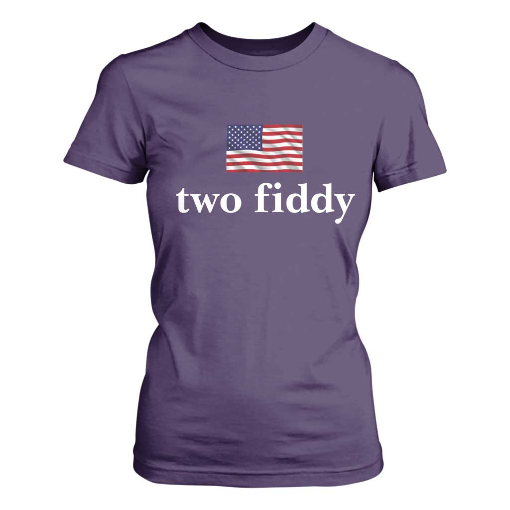 Two Fiddy America 250th Anniversary Minimalist T Shirt For Women Funny US American Flag Slang 1776 to 2026 Semiquincentennial