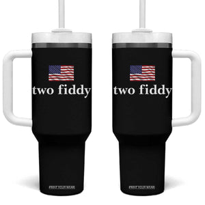 Two Fiddy America 250th Anniversary Minimalist Tumbler With Handle Funny US American Flag Slang 1776 to 2026 Semiquincentennial