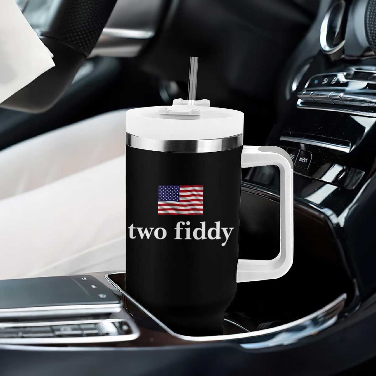 Two Fiddy America 250th Anniversary Minimalist Tumbler With Handle Funny US American Flag Slang 1776 to 2026 Semiquincentennial