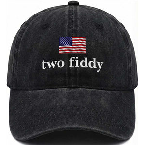 Two Fiddy America 250th Anniversary Minimalist Washed Cotton Baseball Cap Funny US American Flag Slang 1776 to 2026 Semiquincentennial