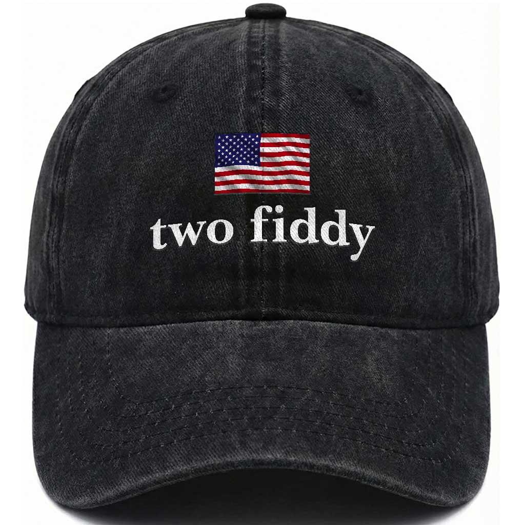 Two Fiddy America 250th Anniversary Minimalist Washed Cotton Baseball Cap Funny US American Flag Slang 1776 to 2026 Semiquincentennial TS02 Print Your Wear