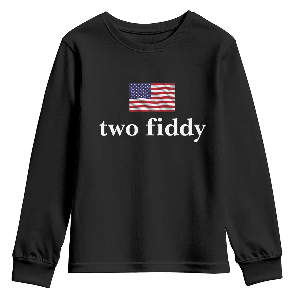 Two Fiddy America 250th Anniversary Minimalist Youth Sweatshirt Funny US American Flag Slang 1776 to 2026 Semiquincentennial