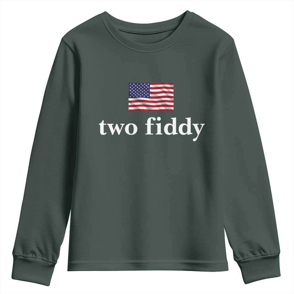 Two Fiddy America 250th Anniversary Minimalist Youth Sweatshirt Funny US American Flag Slang 1776 to 2026 Semiquincentennial