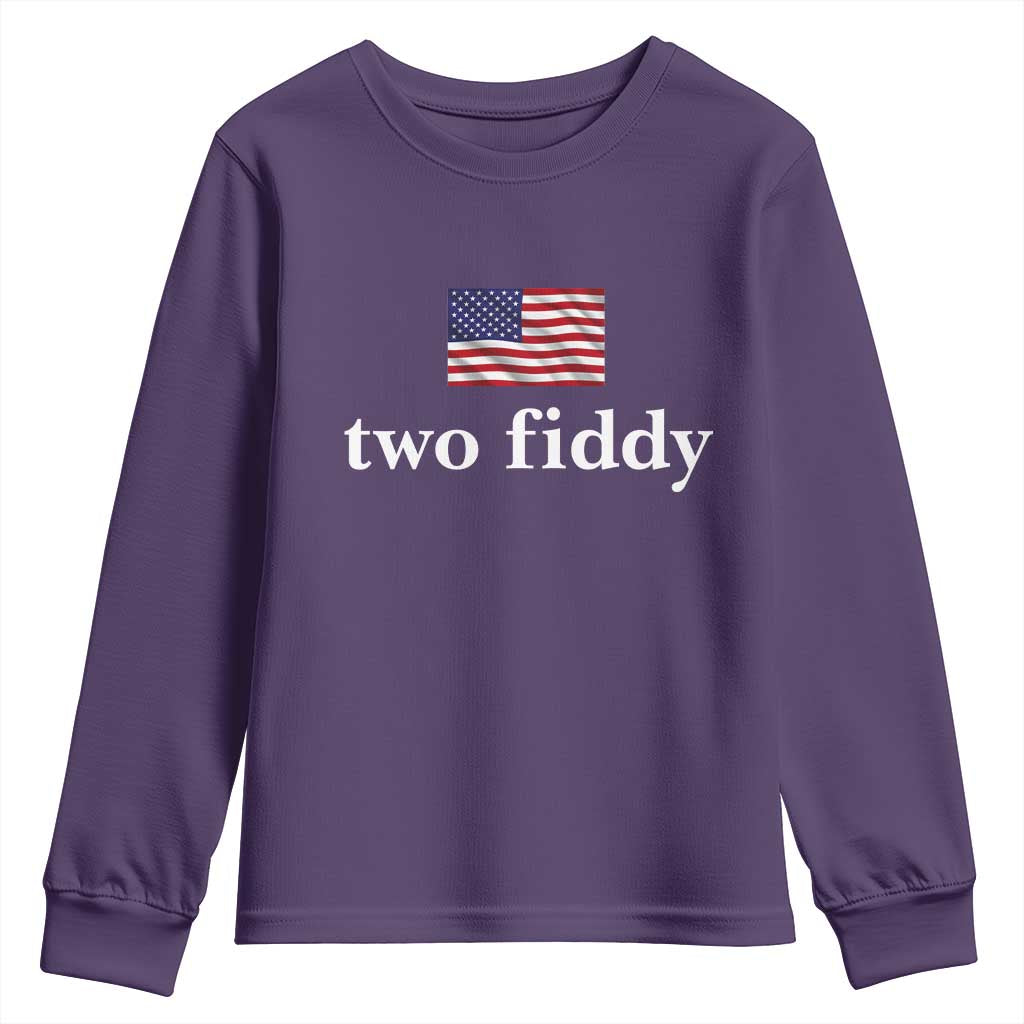Two Fiddy America 250th Anniversary Minimalist Youth Sweatshirt Funny US American Flag Slang 1776 to 2026 Semiquincentennial