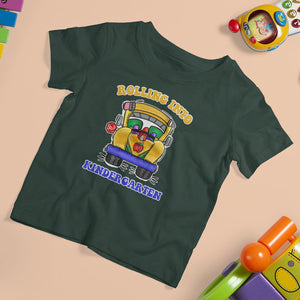 Kindergarten School Bus T Shirt For Kid Rolling Into Kinder 1st Day Of School TS02 Dark Forest Green Printyourwear