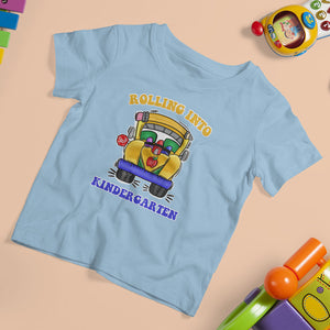 Kindergarten School Bus T Shirt For Kid Rolling Into Kinder 1st Day Of School TS02 Light Blue Printyourwear