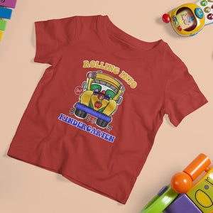 Kindergarten School Bus T Shirt For Kid Rolling Into Kinder 1st Day Of School TS02 Red Printyourwear