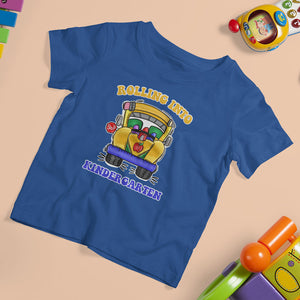 Kindergarten School Bus T Shirt For Kid Rolling Into Kinder 1st Day Of School TS02 Royal Blue Printyourwear