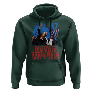 Trump Raised Fist Hoodie Never Surrender Support President 45 47 TS02 Dark Forest Green Print Your Wear