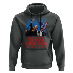 Trump Raised Fist Hoodie Never Surrender Support President 45 47 TS02 Dark Heather Print Your Wear