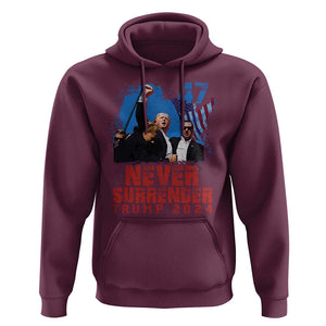 Trump Raised Fist Hoodie Never Surrender Support President 45 47 TS02 Maroon Print Your Wear