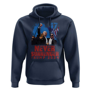Trump Raised Fist Hoodie Never Surrender Support President 45 47 TS02 Navy Print Your Wear