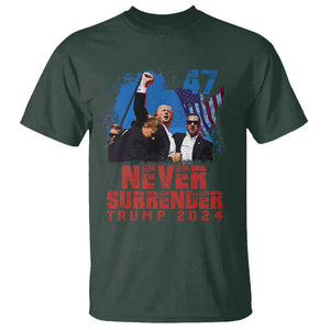 Trump Raised Fist T Shirt Never Surrender Support President 45 47 TS02 Dark Forest Green Print Your Wear