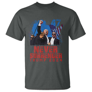 Trump Raised Fist T Shirt Never Surrender Support President 45 47 TS02 Dark Heather Print Your Wear