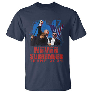 Trump Raised Fist T Shirt Never Surrender Support President 45 47 TS02 Navy Print Your Wear