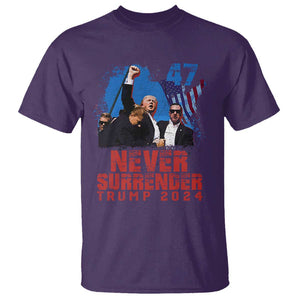 Trump Raised Fist T Shirt Never Surrender Support President 45 47 TS02 Purple Print Your Wear
