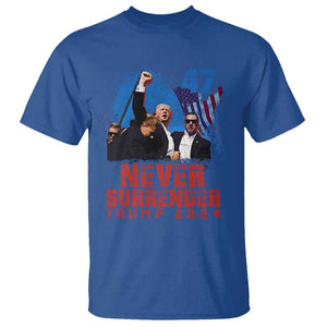 Trump Raised Fist T Shirt Never Surrender Support President 45 47 TS02 Royal Blue Print Your Wear