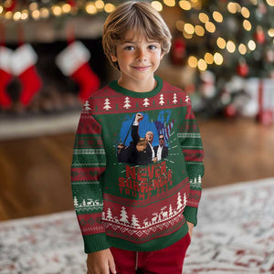 Trump Raised Fist Ugly Christmas Sweater Never Surrender Support President 45 47 TS02 Christmas Print Your Wear