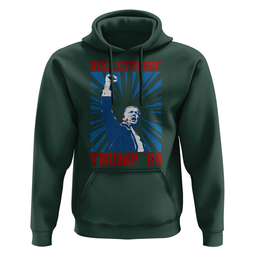 Strong Trump 2024 Hoodie Bulletproof Raised Fist Not Today President 45 47 TS02 Dark Forest Green Print Your Wear
