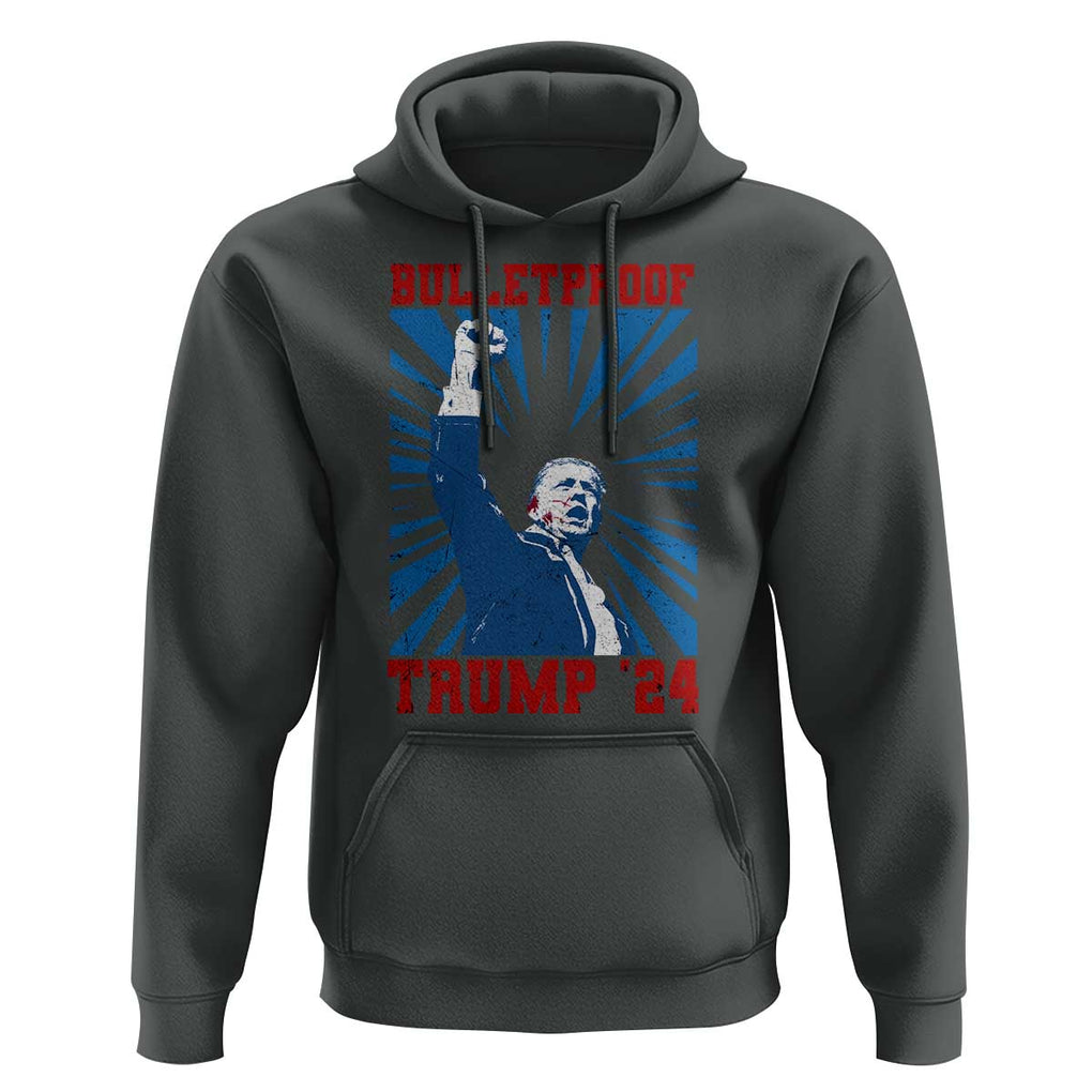 Strong Trump 2024 Hoodie Bulletproof Raised Fist Not Today President 45 47 TS02 Dark Heather Print Your Wear