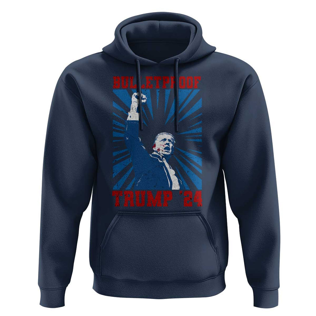 Strong Trump 2024 Hoodie Bulletproof Raised Fist Not Today President 45 47 TS02 Navy Print Your Wear