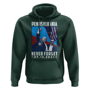 Trump Raised Fist Hoodie Butler Pennsylvania Never Forget July 13 2024 TS02 Dark Forest Green Print Your Wear