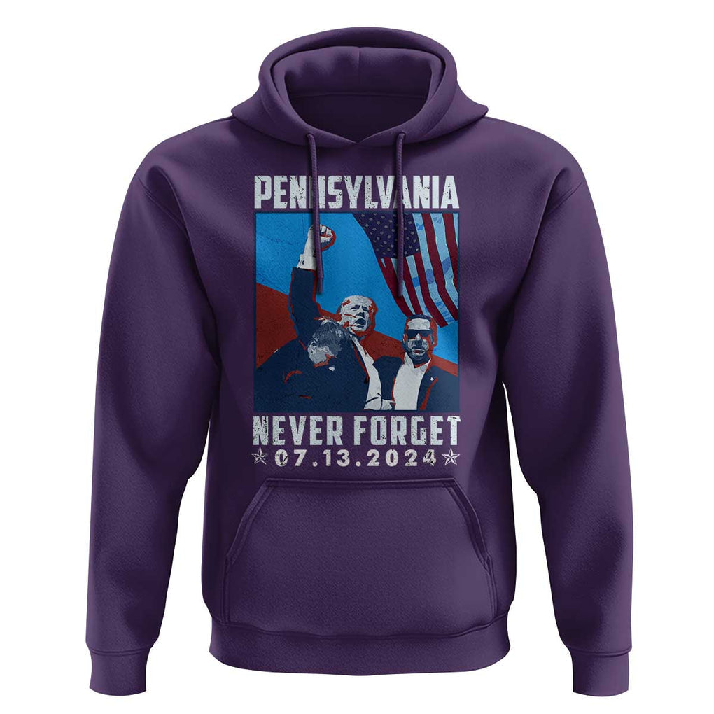 Trump Raised Fist Hoodie Butler Pennsylvania Never Forget July 13 2024 TS02 Purple Print Your Wear