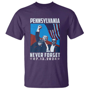 Trump Raised Fist T Shirt Butler Pennsylvania Never Forget July 13 2024 TS02 Purple Print Your Wear