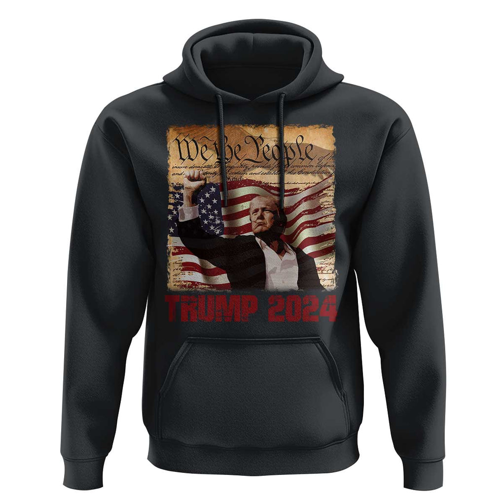 Trump 2024 Hoodie Raised Fist Fight For America American Flag Retro Vintage TS02 Black Print Your Wear