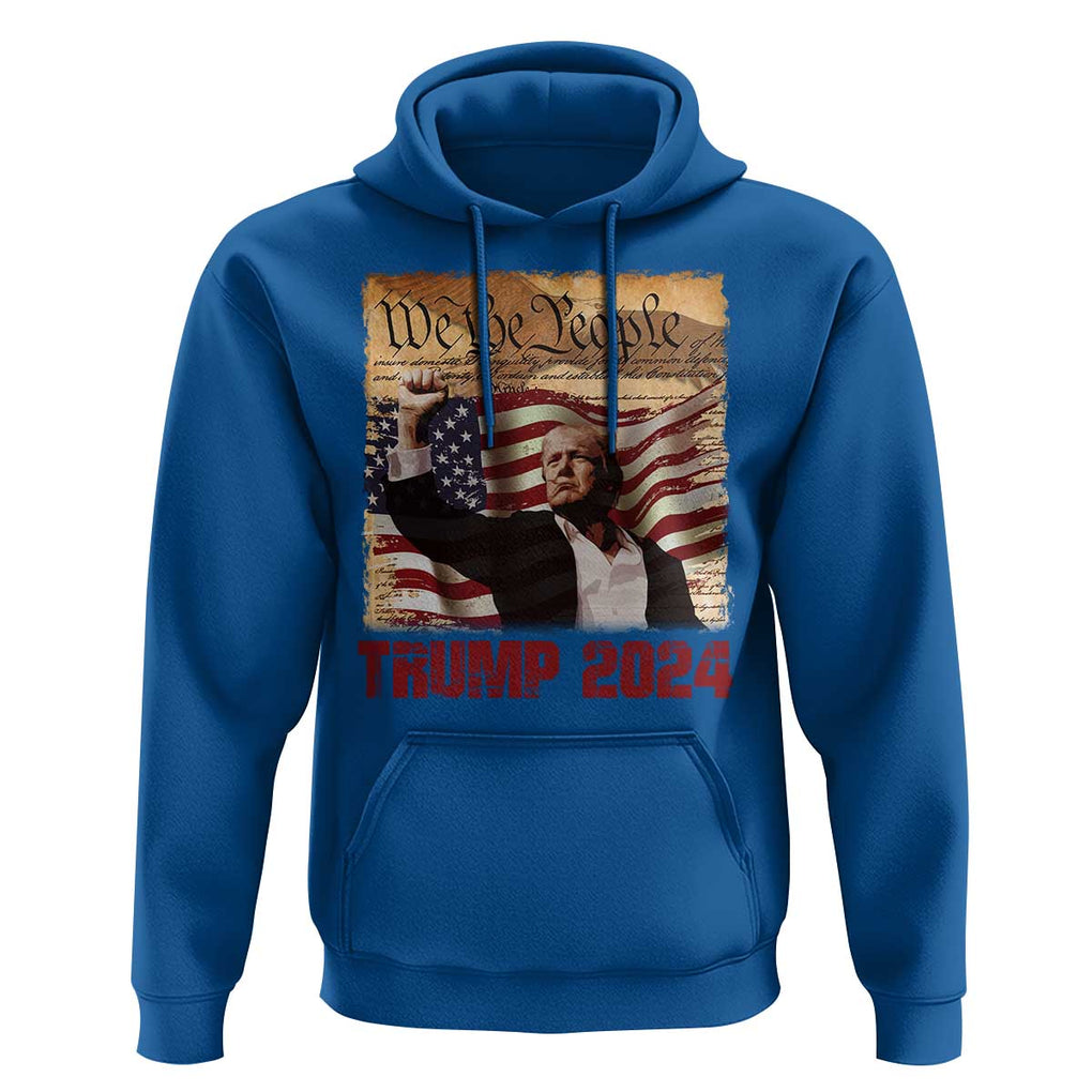 Trump 2024 Hoodie Raised Fist Fight For America American Flag Retro Vintage TS02 Royal Blue Print Your Wear