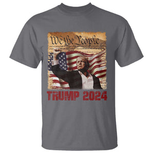 Trump 2024 T Shirt Raised Fist Fight For America American Flag Retro Vintage TS02 Charcoal Print Your Wear