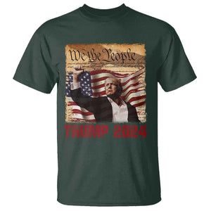 Trump 2024 T Shirt Raised Fist Fight For America American Flag Retro Vintage TS02 Dark Forest Green Print Your Wear
