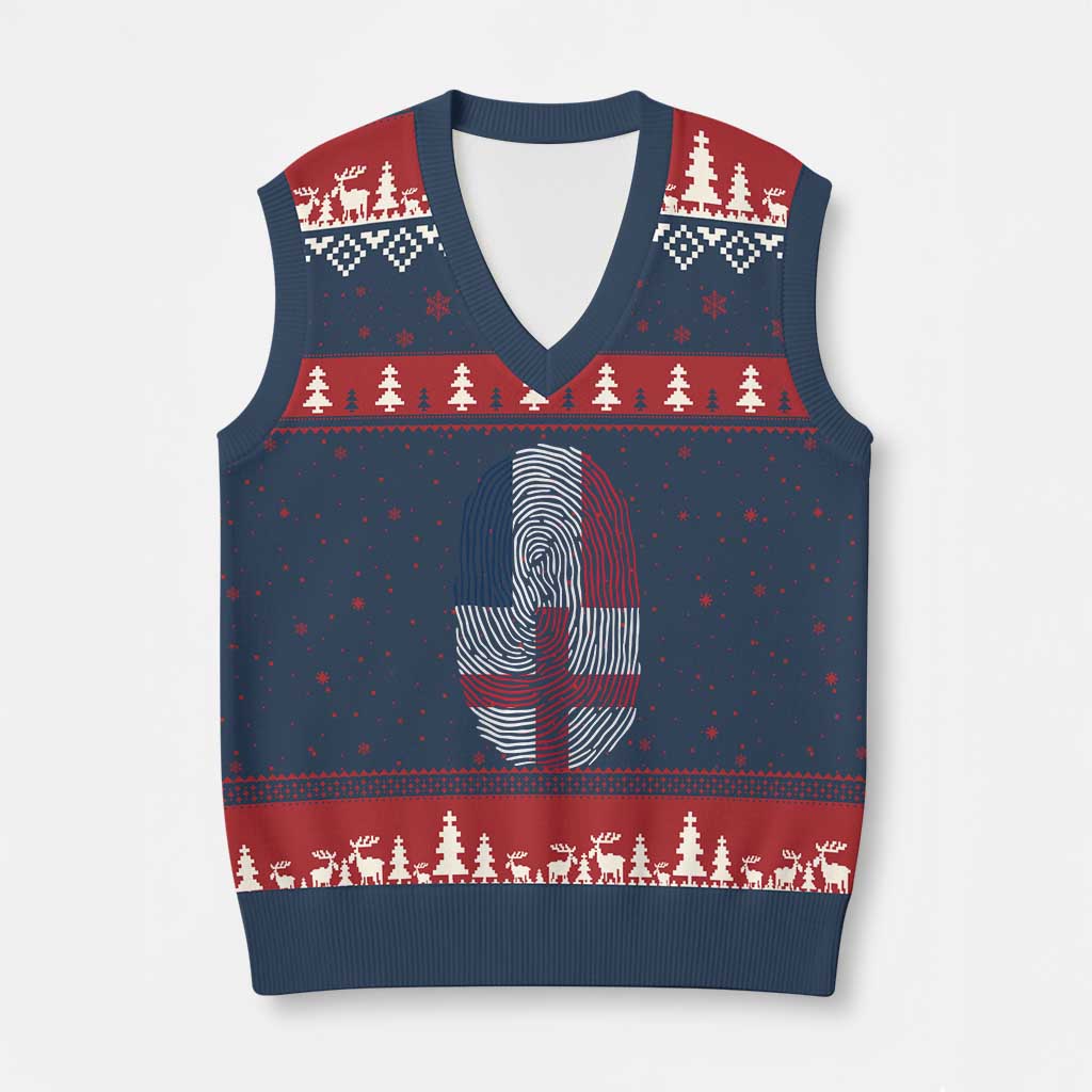 Proud France England Flag Fingerprint DNA Graphic V-Neck Knit Sweater Vest French Anglo English Heritage Roots Dual Patriotism TS02 Navy Red Print Your Wear