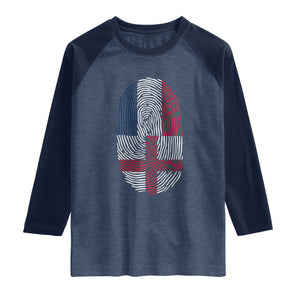 Proud France England Flag Fingerprint DNA Graphic Raglan Shirt French Anglo English Heritage Roots Dual Patriotism TS02 Heather Denim Navy Print Your Wear