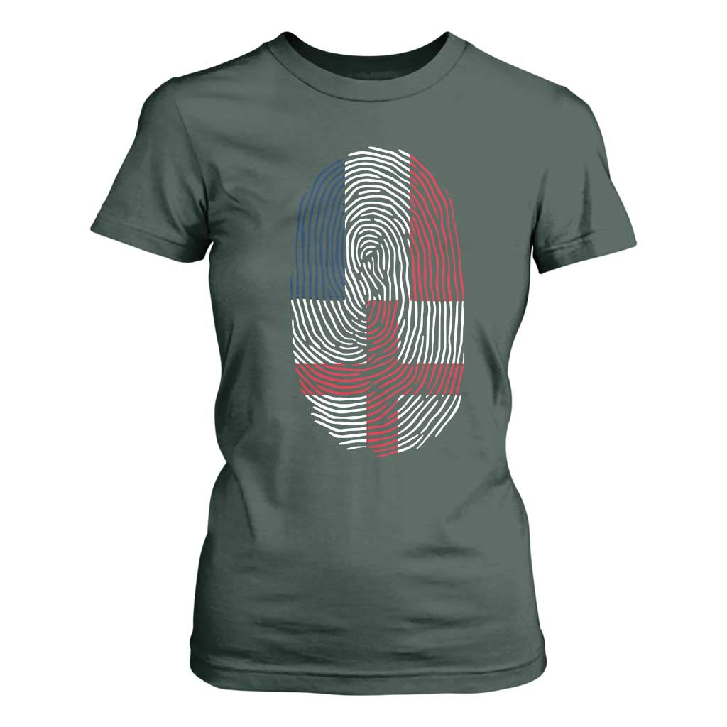 Proud France England Flag Fingerprint DNA Graphic T Shirt For Women French Anglo English Heritage Roots Dual Patriotism