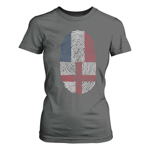 Proud France England Flag Fingerprint DNA Graphic T Shirt For Women French Anglo English Heritage Roots Dual Patriotism