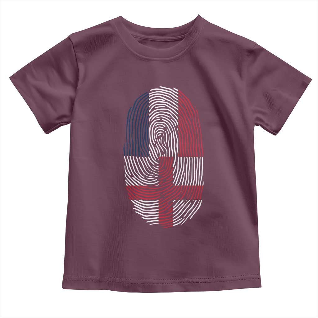Proud France England Flag Fingerprint DNA Graphic Toddler T Shirt French Anglo English Heritage Roots Dual Patriotism TS02 Maroon Print Your Wear
