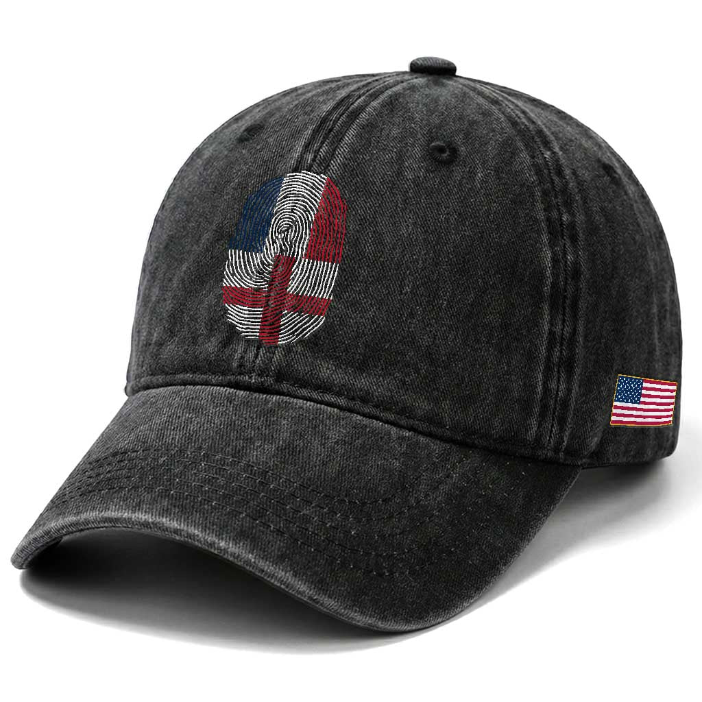 Proud France England Flag Fingerprint DNA Graphic Washed Cotton Baseball Cap French Anglo English Heritage Roots Dual Patriotism TS02 Print Your Wear