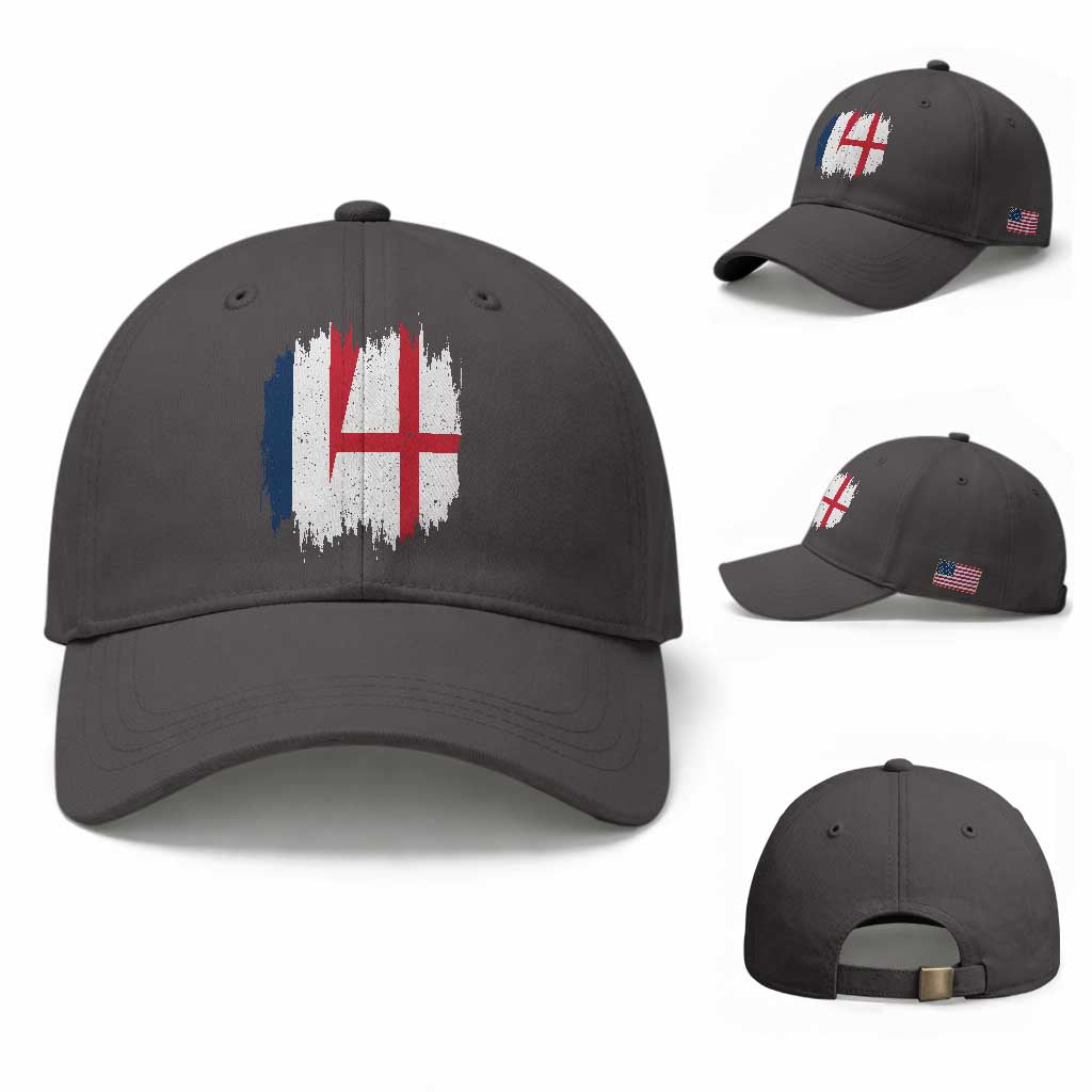 Vintage Grunge France England Flag Brush Stroke Graphic Baseball Cap French Anglo English Heritage Pride Match Day TS02 Baseball Cap Universal Fit Dark Gray Print Your Wear