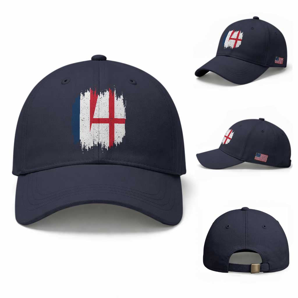 Vintage Grunge France England Flag Brush Stroke Graphic Baseball Cap French Anglo English Heritage Pride Match Day TS02 Baseball Cap Universal Fit Navy Print Your Wear