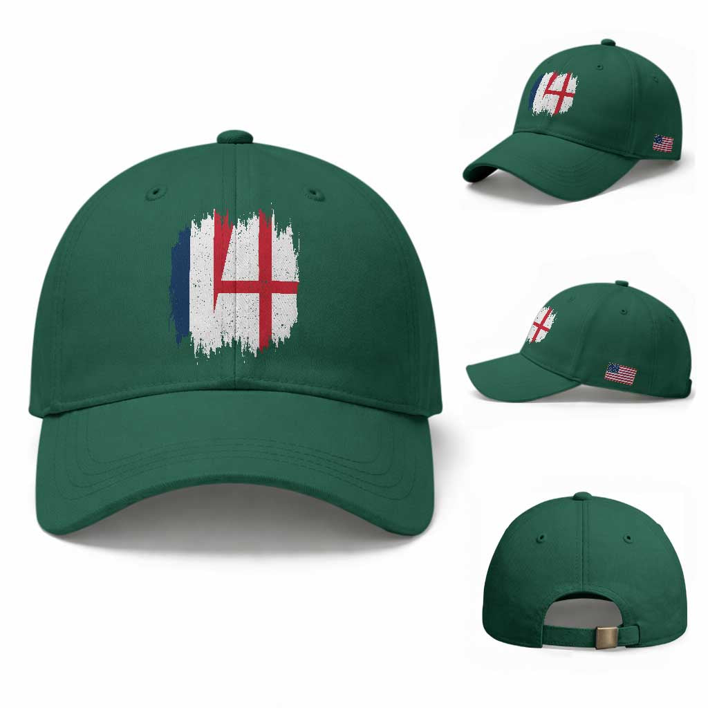 Vintage Grunge France England Flag Brush Stroke Graphic Baseball Cap French Anglo English Heritage Pride Match Day TS02 Baseball Cap Universal Fit Irish Green Print Your Wear