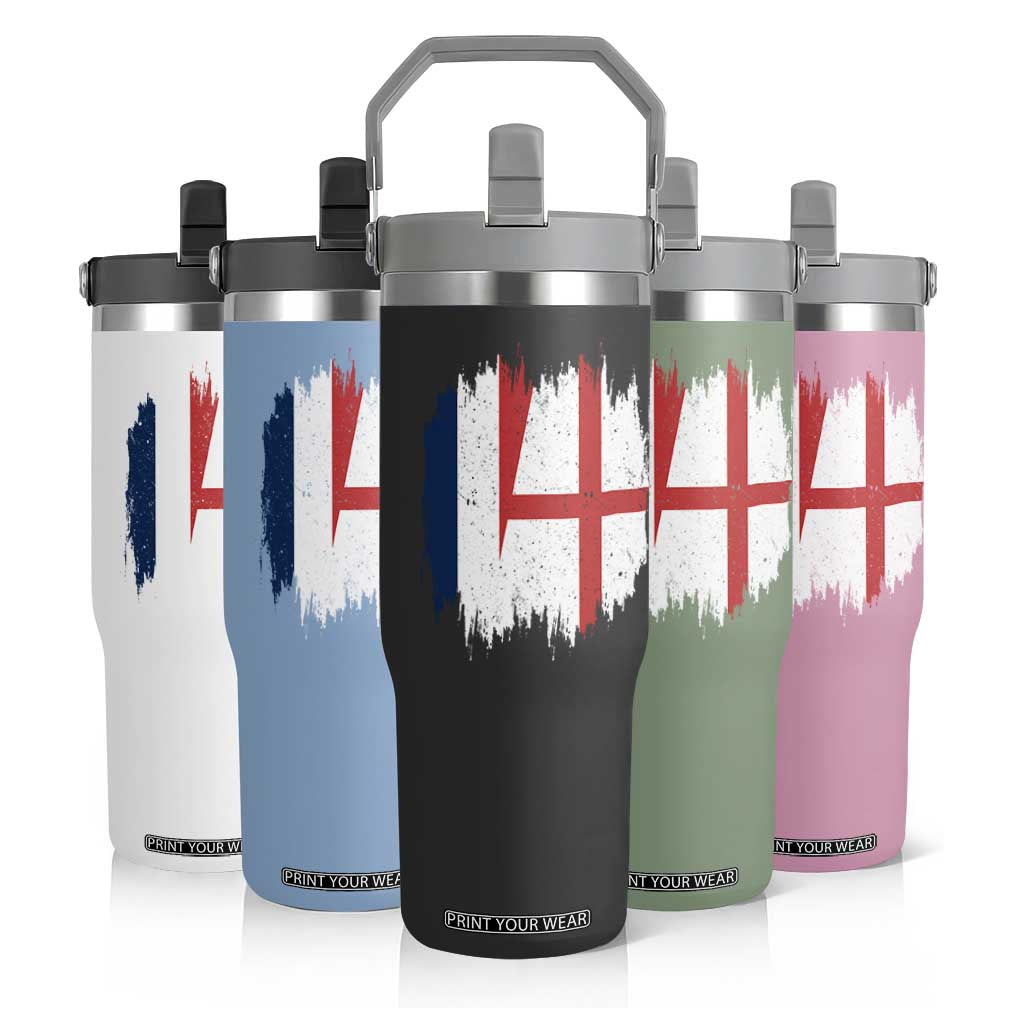 Vintage Grunge France England Flag Brush Stroke Graphic Flip Straw Tumbler French Anglo English Heritage Pride Match Day TS02 Print Your Wear