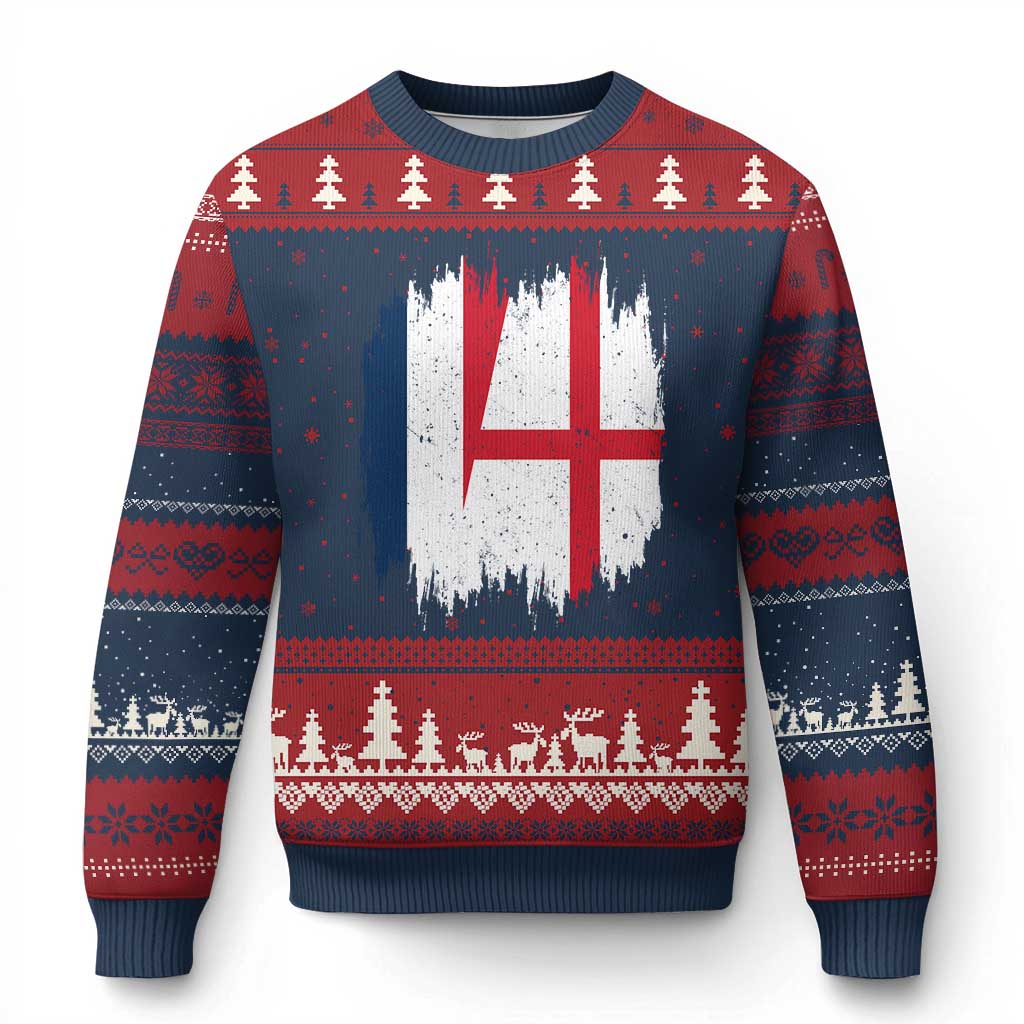 Vintage Grunge France England Flag Brush Stroke Graphic Ugly Christmas Sweater French Anglo English Heritage Pride Match Day TS02 Navy Red Print Your Wear