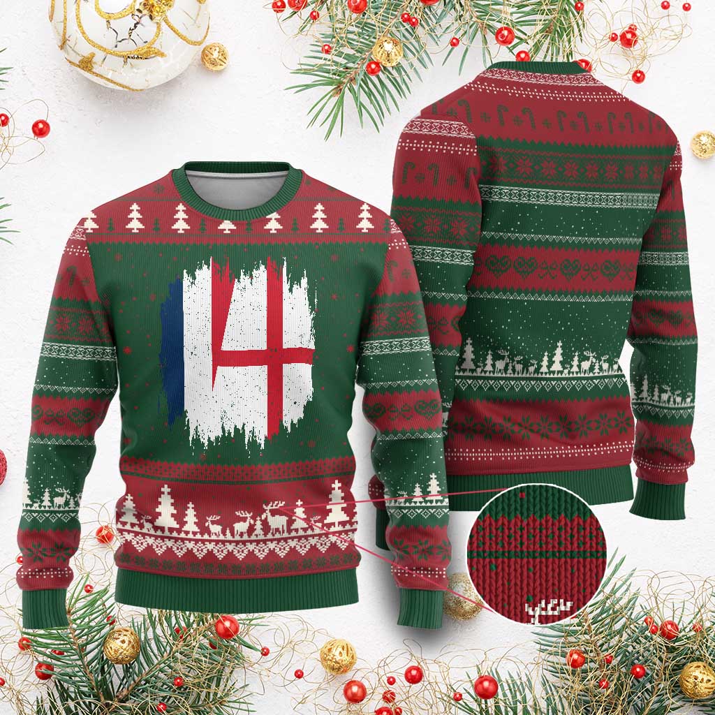 Vintage Grunge France England Flag Brush Stroke Graphic Ugly Christmas Sweater French Anglo English Heritage Pride Match Day TS02 Red Green Print Your Wear