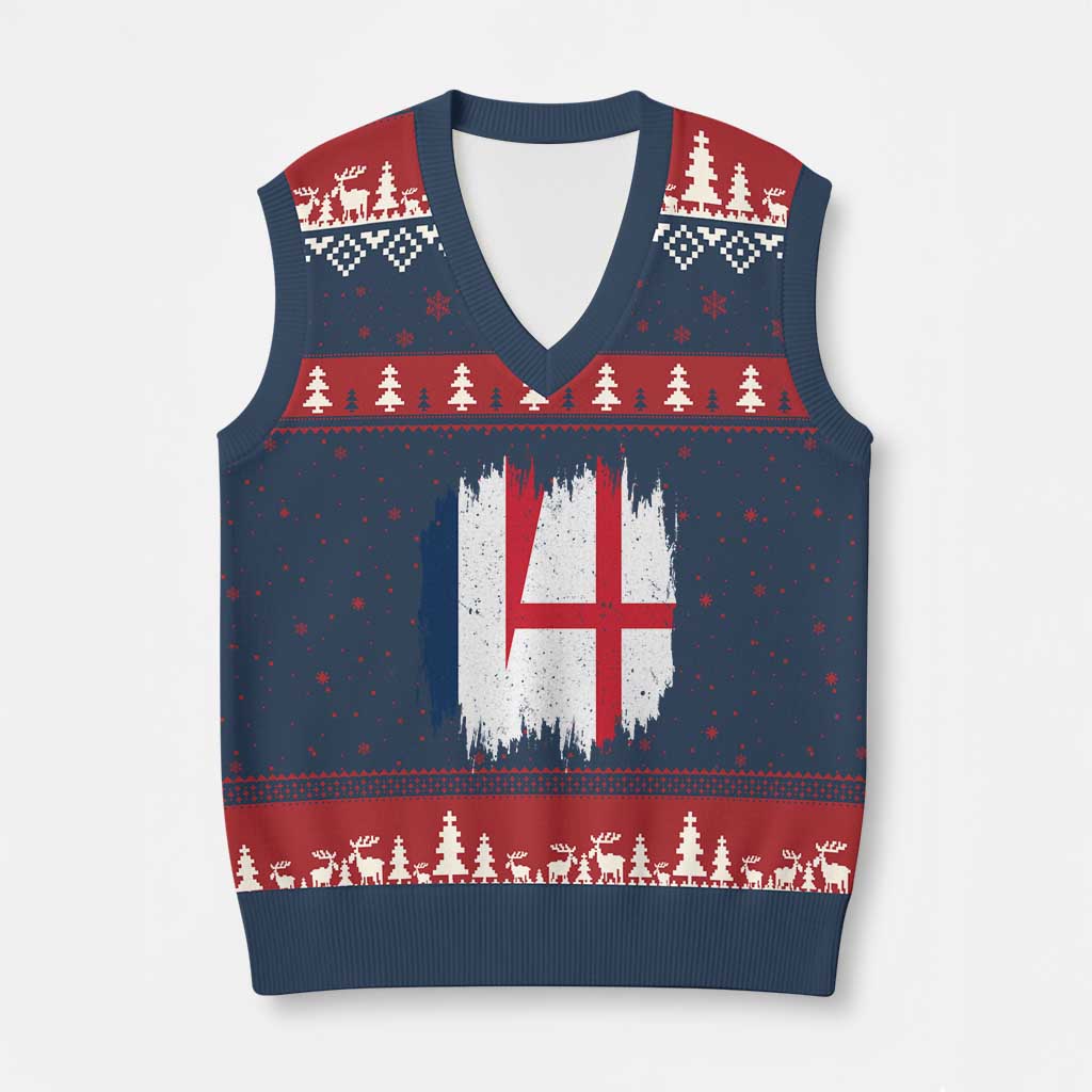 Vintage Grunge France England Flag Brush Stroke Graphic V-Neck Knit Sweater Vest French Anglo English Heritage Pride Match Day TS02 Navy Red Print Your Wear